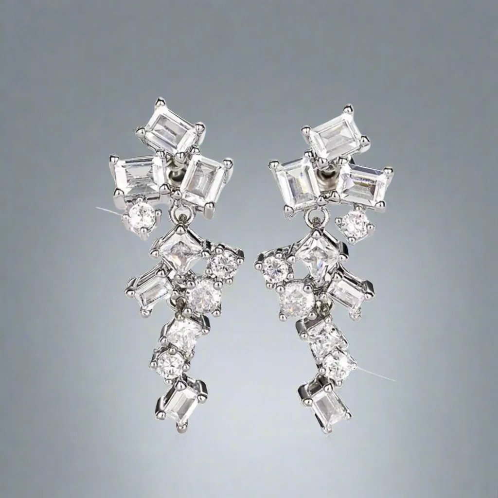 Geometric Petite Zircon Dangling Earrings