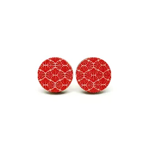 Geometric Red Waves Wooden Earrings - LM