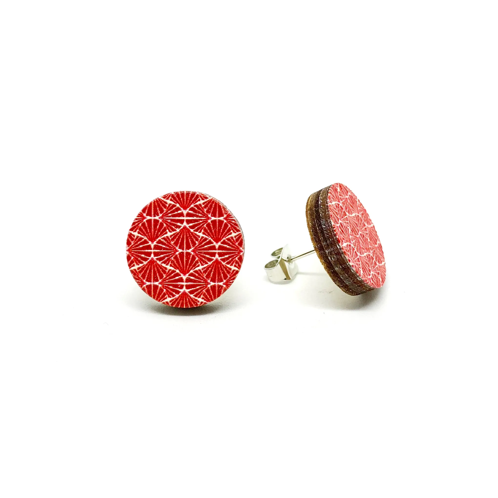 Geometric Red Waves Wooden Earrings - LM