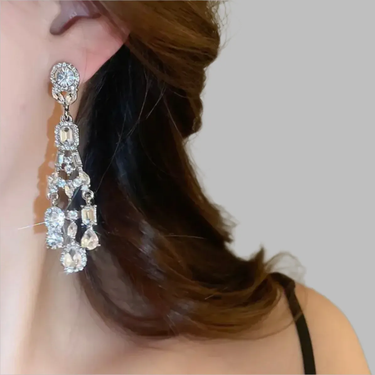 Geometric Rhinestone Chandelier Earrings
