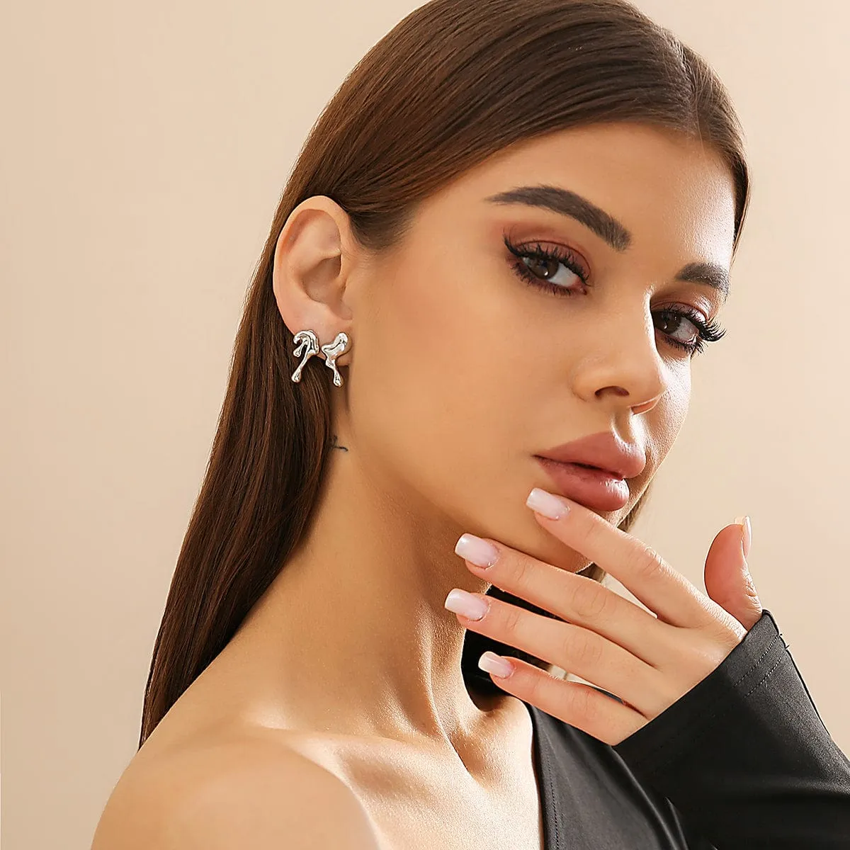 Geometric Tiny Gold Silver Tone Lava Earrings