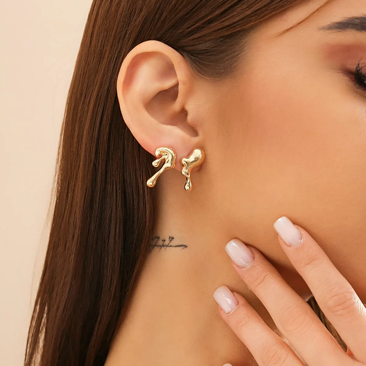 Geometric Tiny Gold Silver Tone Lava Earrings
