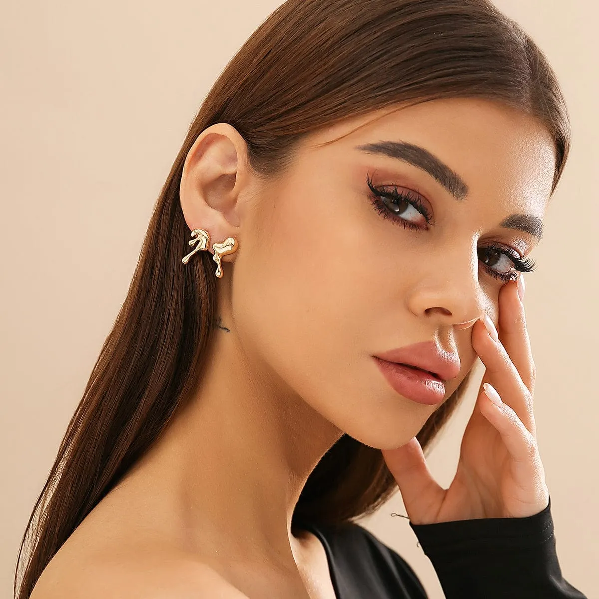 Geometric Tiny Gold Silver Tone Lava Earrings