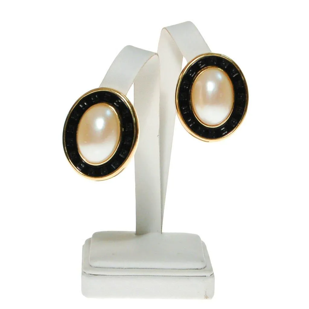 Givenchy Couture Black, Gold, and Faux Pearl Oval Statement Earrings