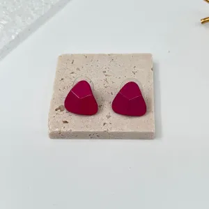 Glossy Pink Geometric Stud Earrings-jlt11813