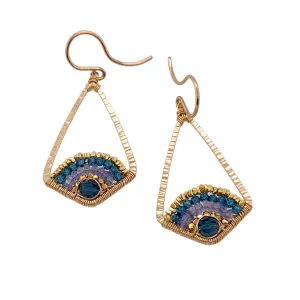 Gold & Teal Beaded Drop Earrings