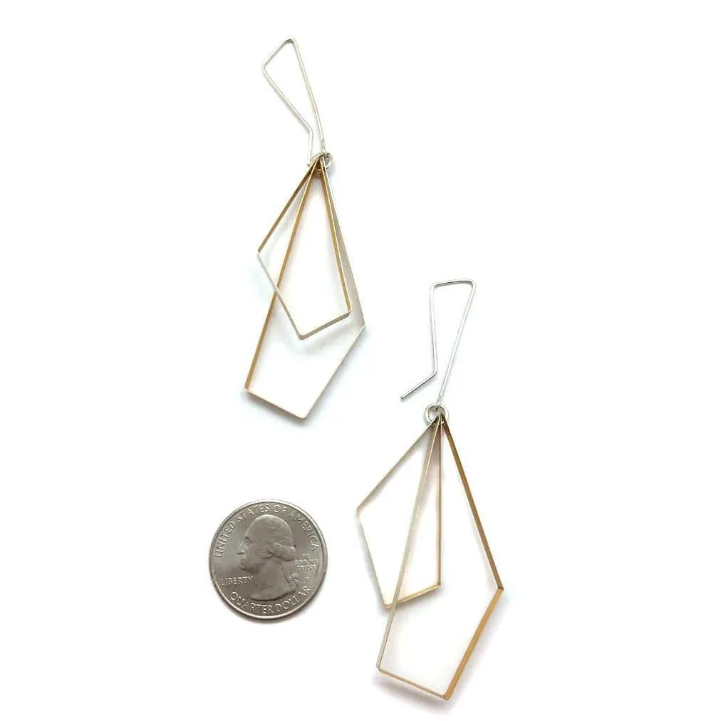 Gold and Silver Angular Drop Earrings