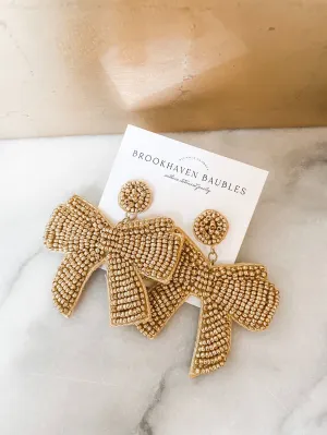 Gold Bow Beaded Statement Earrings