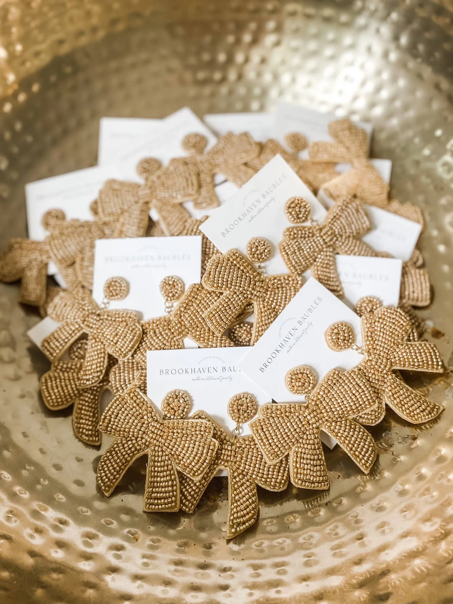 Gold Bow Beaded Statement Earrings