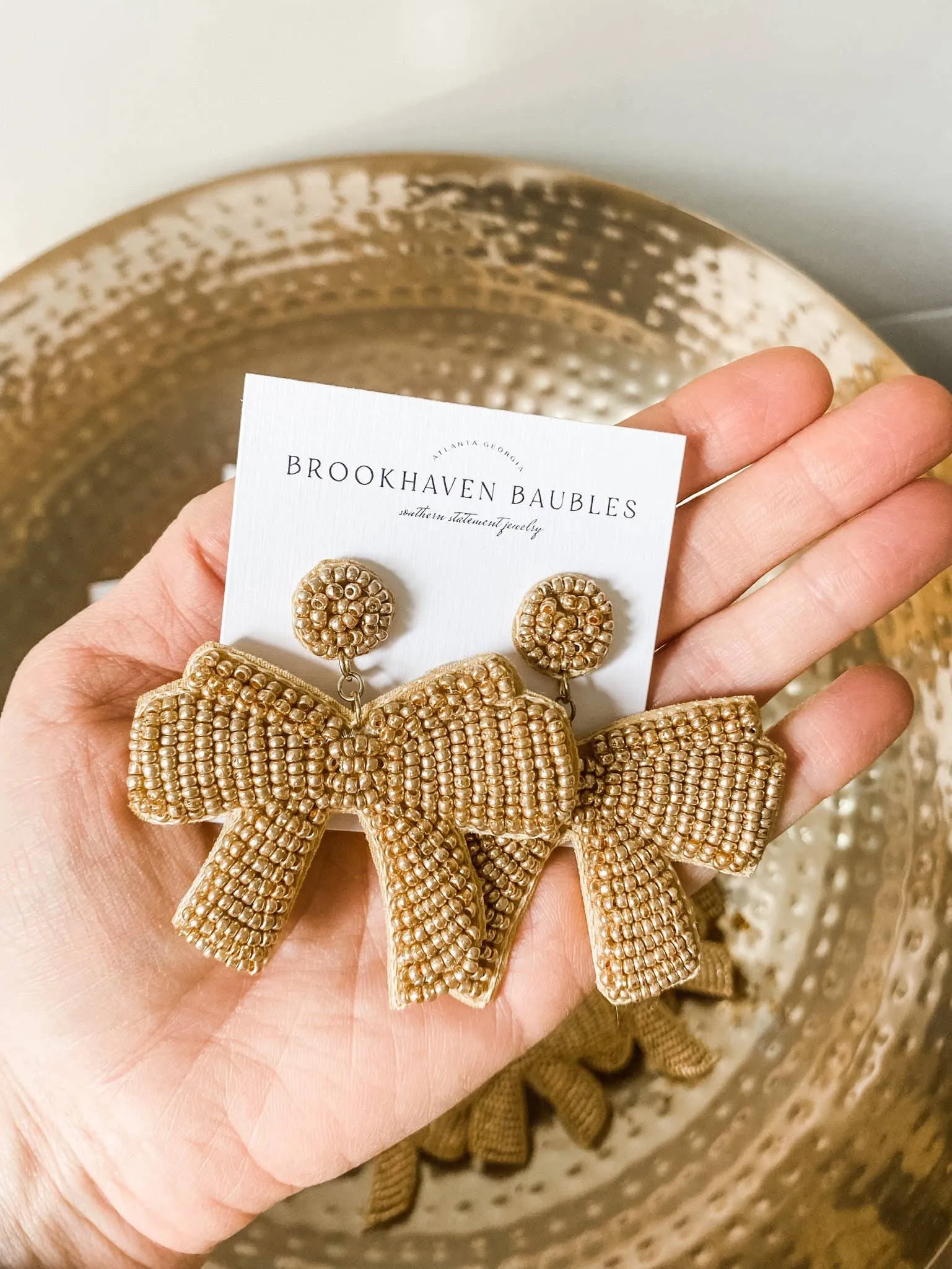 Gold Bow Beaded Statement Earrings