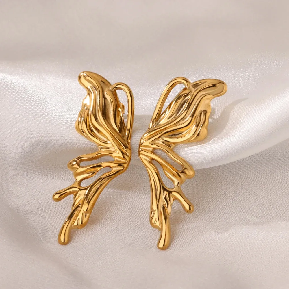 Gold Butterfly Wings Stud Earrings