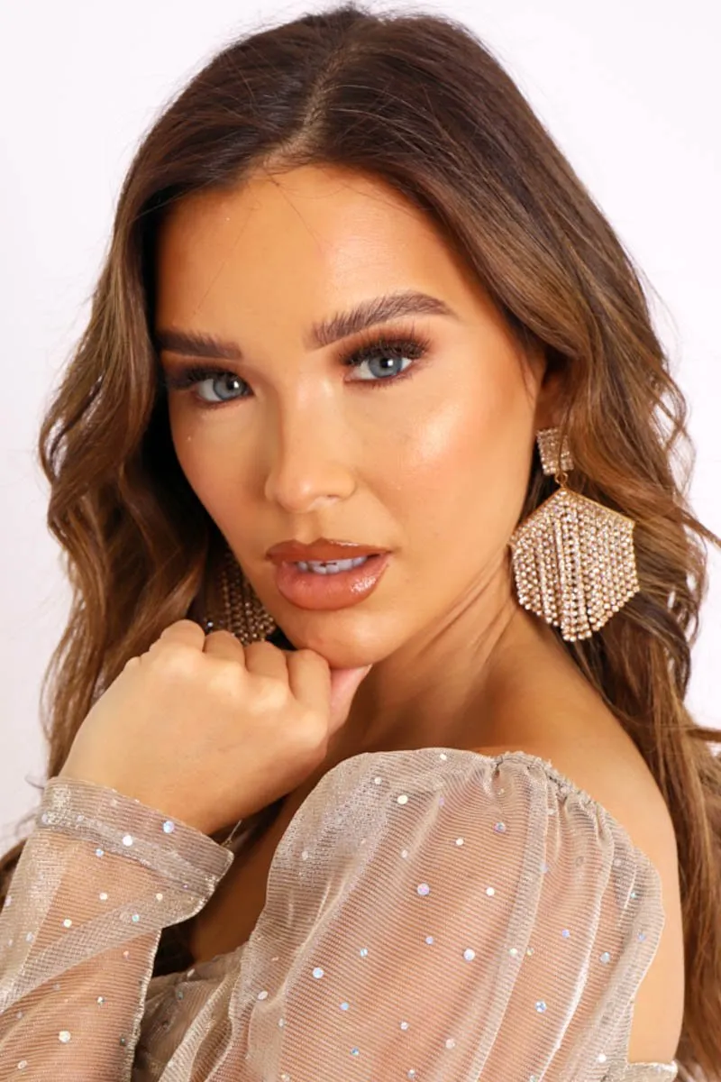 Gold Diamante Chain Statement Earrings - Onna