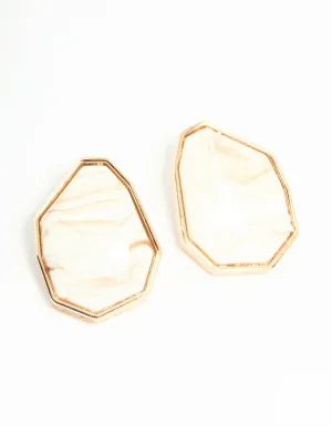 Gold Geometric Stone Stud Earrings