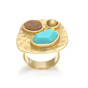 GOLD HAMMERED TURQUOISE  RINGS #237TQ5101