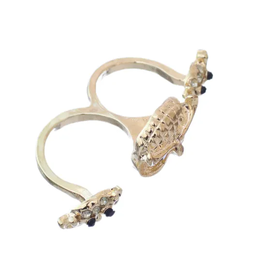Gold Hoot Owl Double Cuff Finger Ring