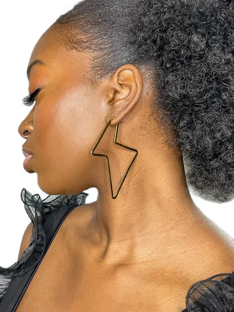 Gold Lightning Bolt Hoop Earrings