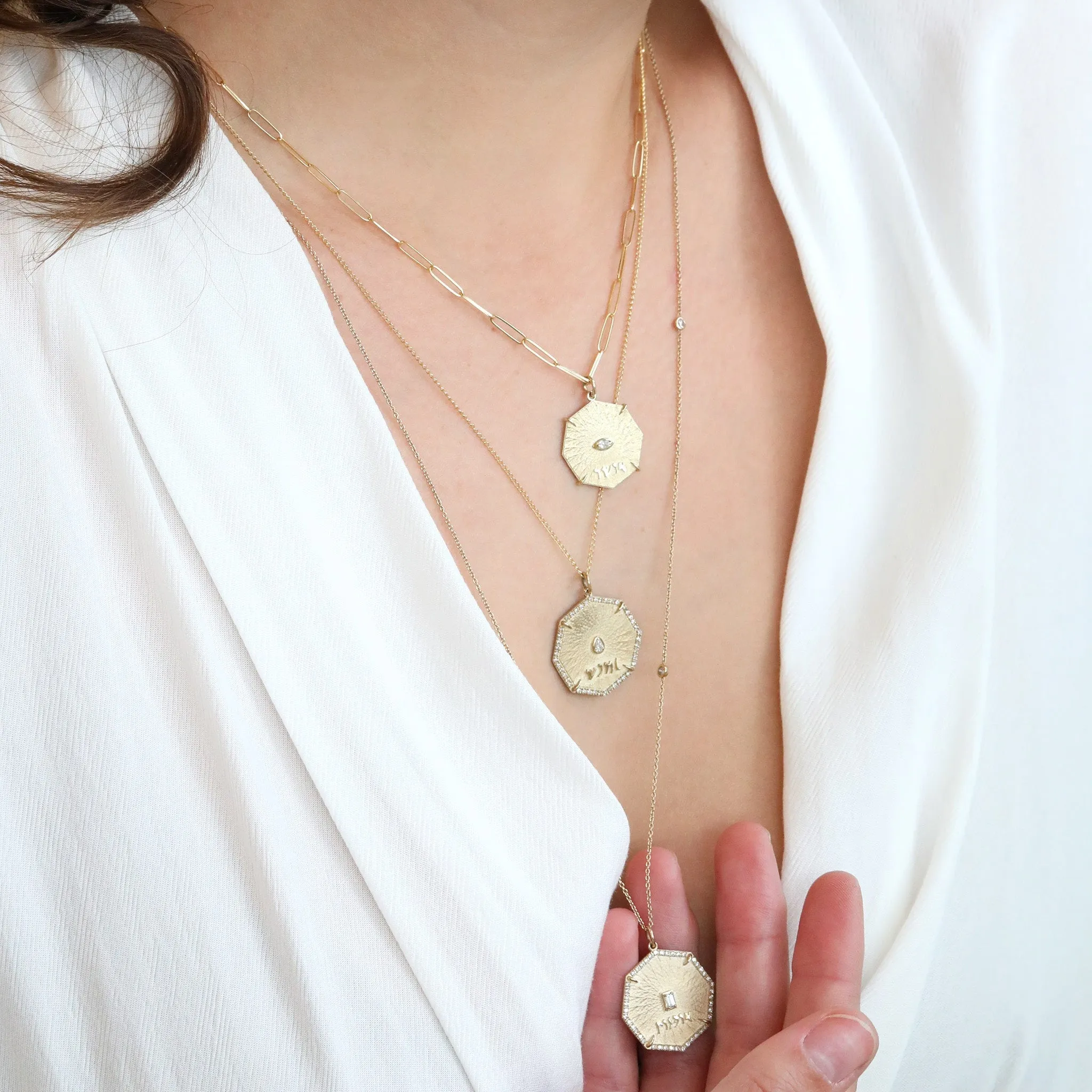 Gold Octagon "Bliss" Pendant with Marquise Diamond