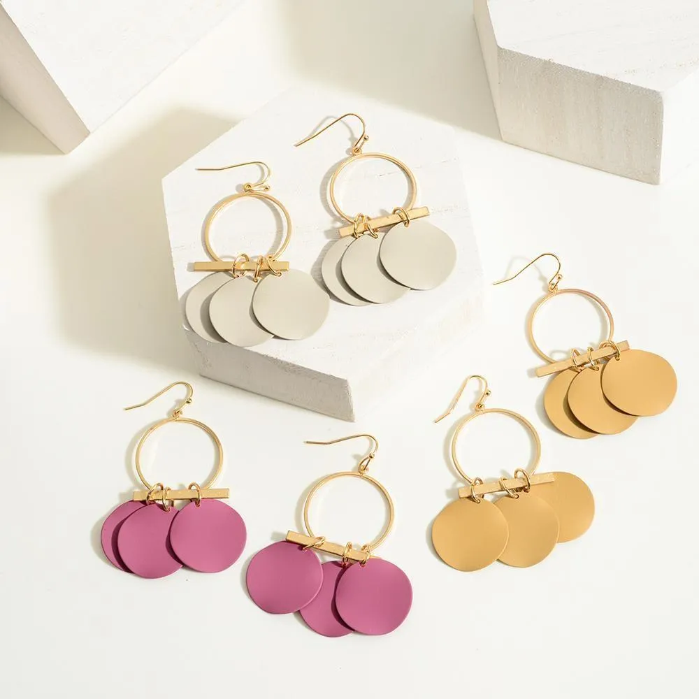 Gold Toned Earrings Featuring Painted Metal Discs S