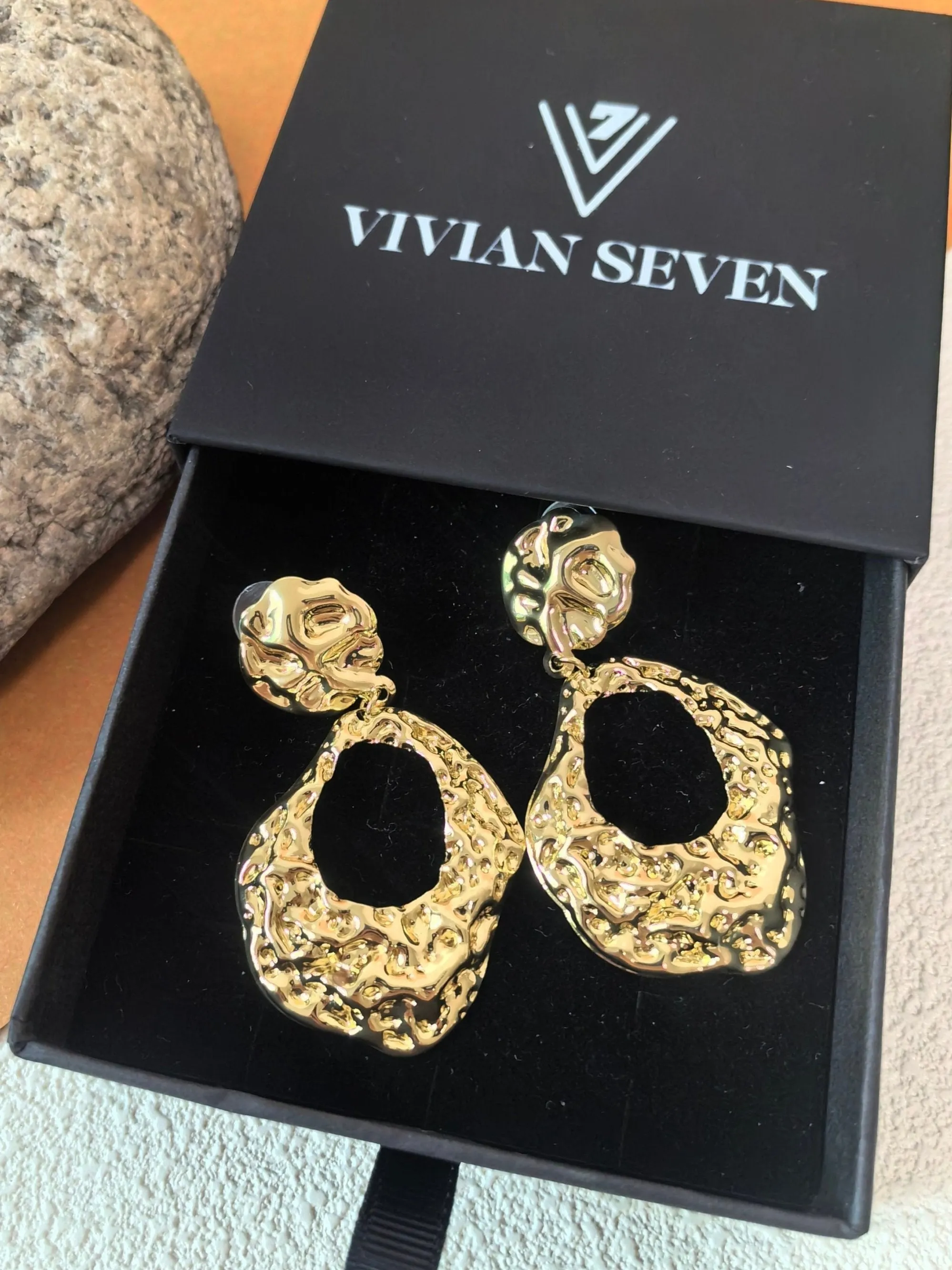 Goldtone Crinkle Hammered Loop Drop Dangle Statement Statement Earrings