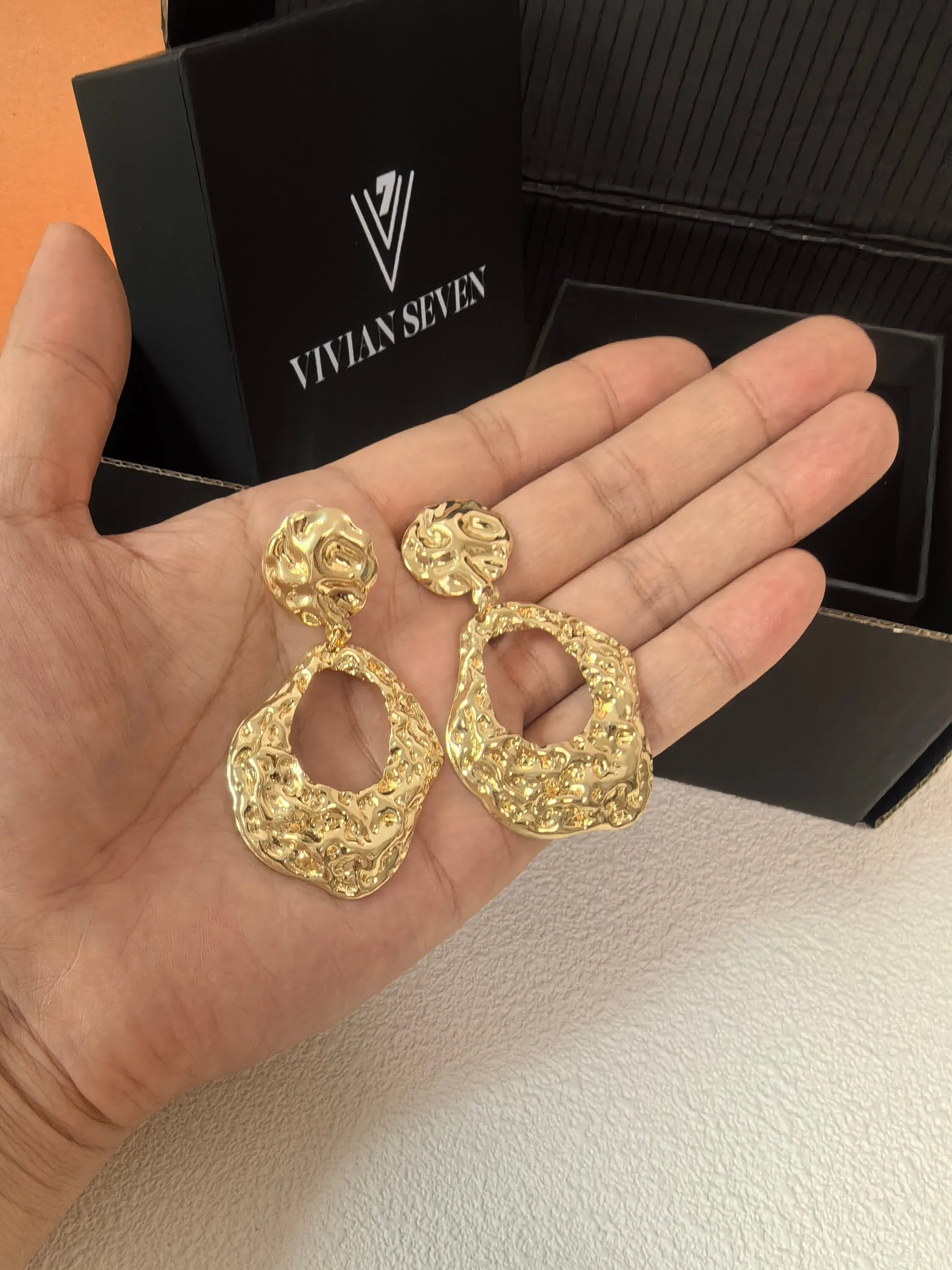 Goldtone Crinkle Hammered Loop Drop Dangle Statement Statement Earrings