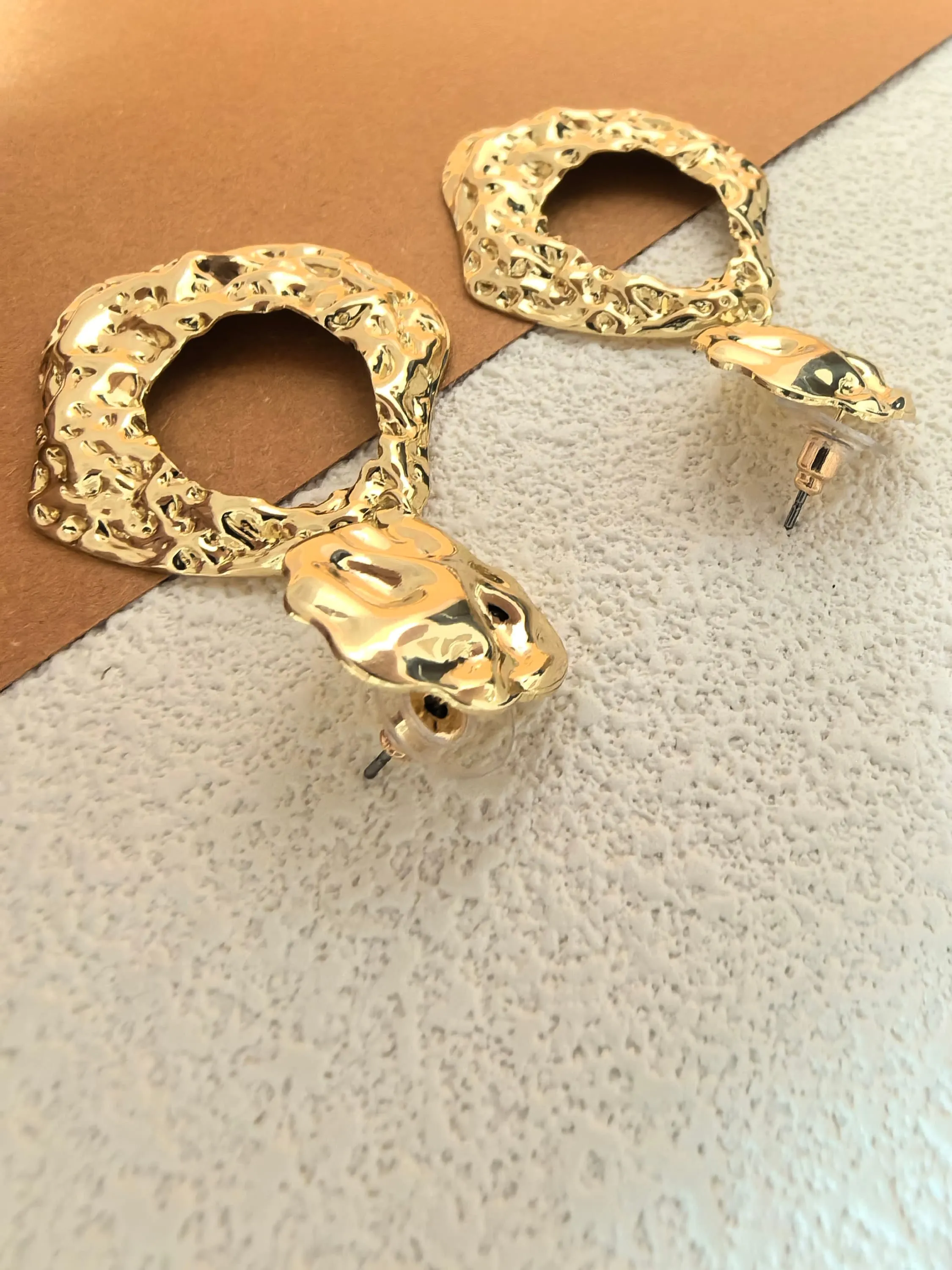 Goldtone Crinkle Hammered Loop Drop Dangle Statement Statement Earrings