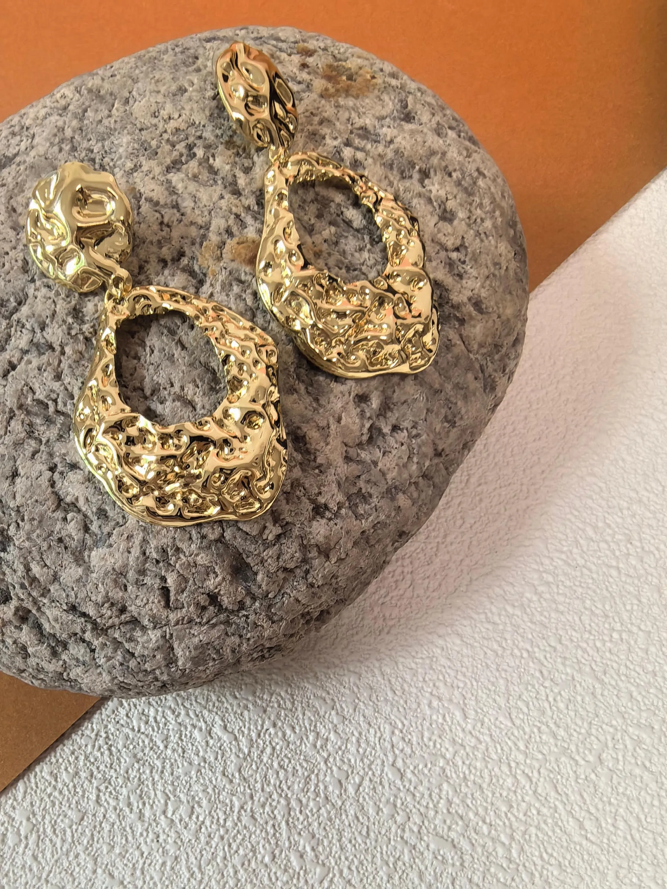 Goldtone Crinkle Hammered Loop Drop Dangle Statement Statement Earrings