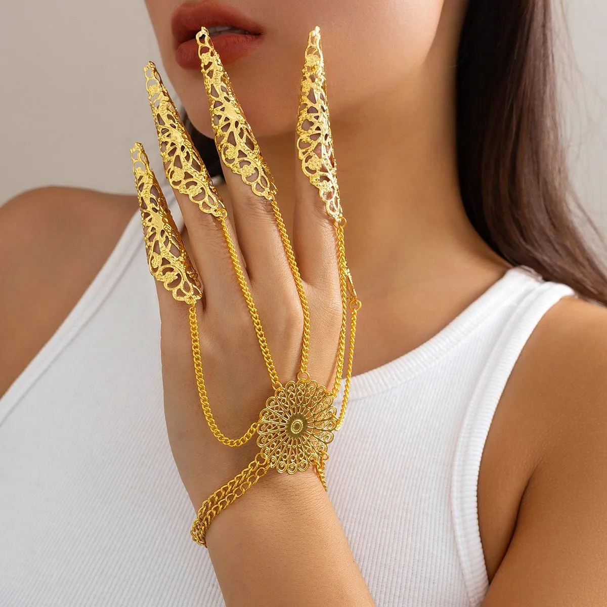 Gothic Flower Five Finger Armor Nails Mittens Bracelet