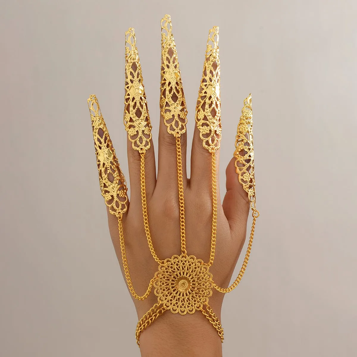 Gothic Flower Five Finger Armor Nails Mittens Bracelet