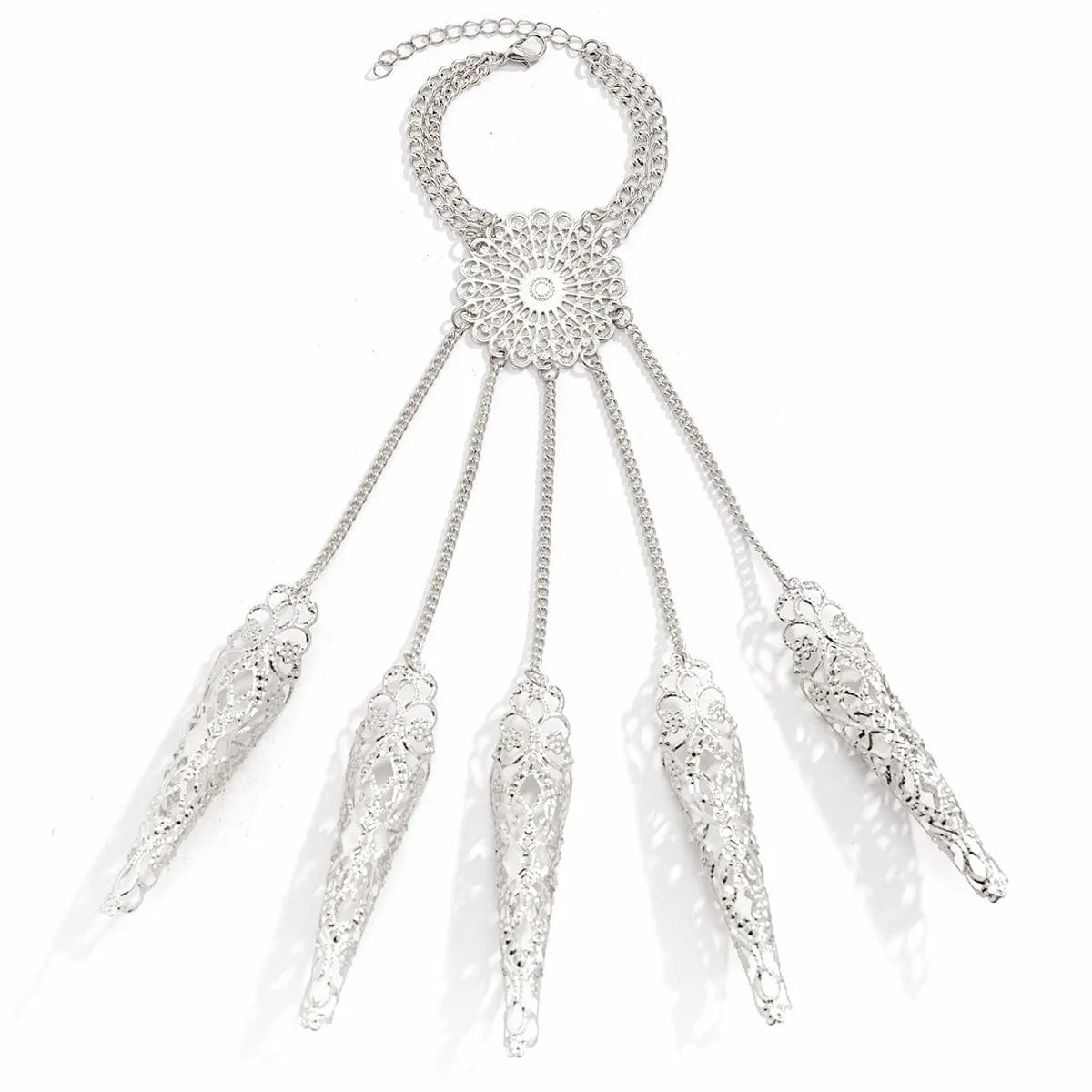 Gothic Flower Five Finger Armor Nails Mittens Bracelet