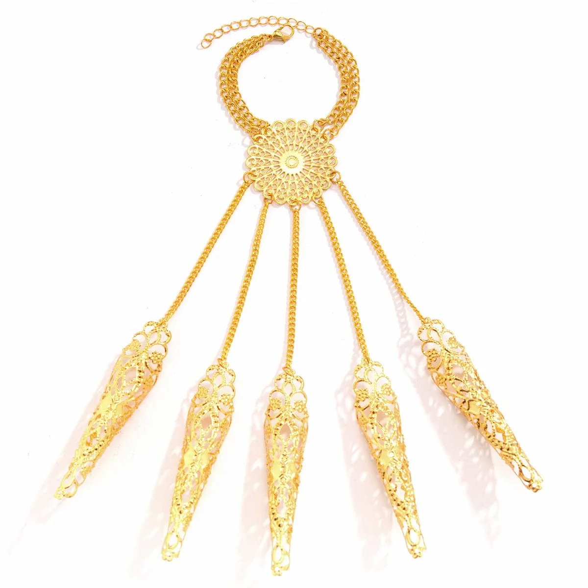 Gothic Flower Five Finger Armor Nails Mittens Bracelet