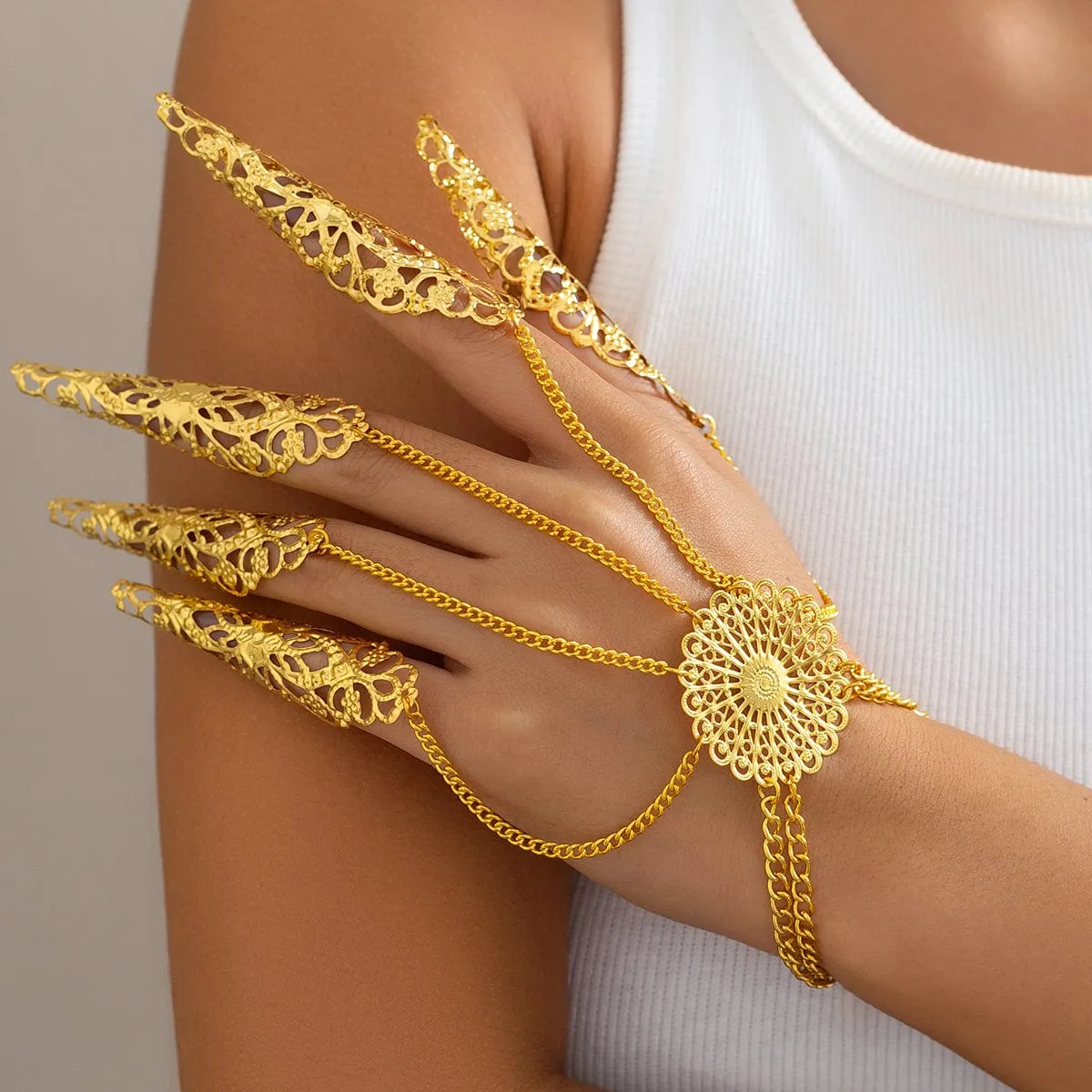 Gothic Flower Five Finger Armor Nails Mittens Bracelet