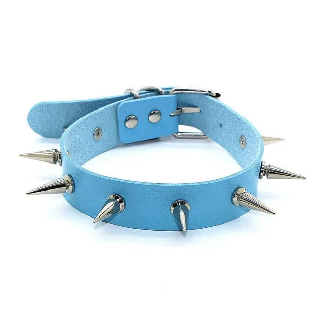 Gothic Pink spiked punk choker collar with spikes Rivets women men Studded chocker necklace goth jewelry