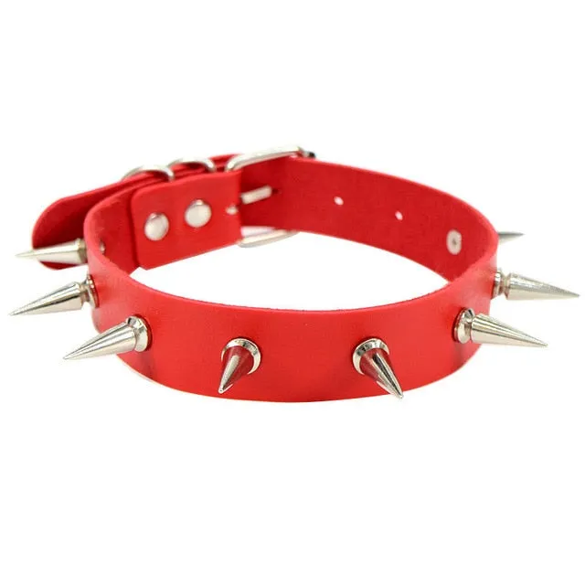 Gothic Pink spiked punk choker collar with spikes Rivets women men Studded chocker necklace goth jewelry