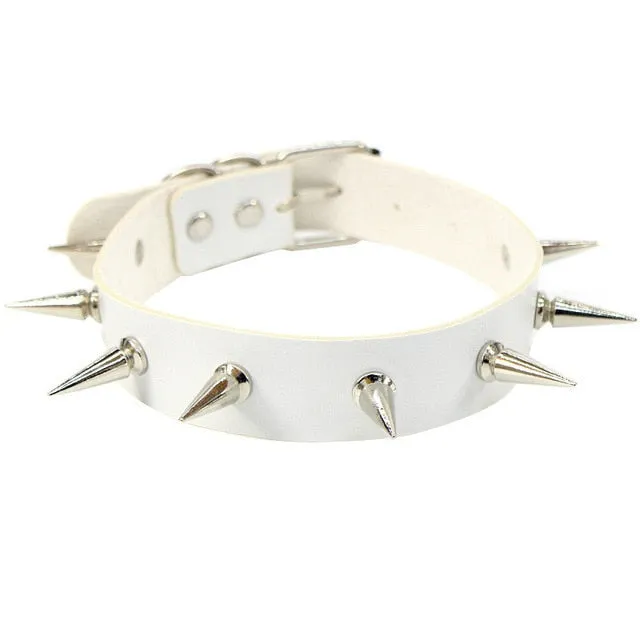 Gothic Pink spiked punk choker collar with spikes Rivets women men Studded chocker necklace goth jewelry