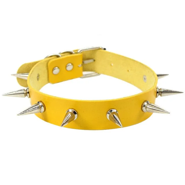 Gothic Pink spiked punk choker collar with spikes Rivets women men Studded chocker necklace goth jewelry