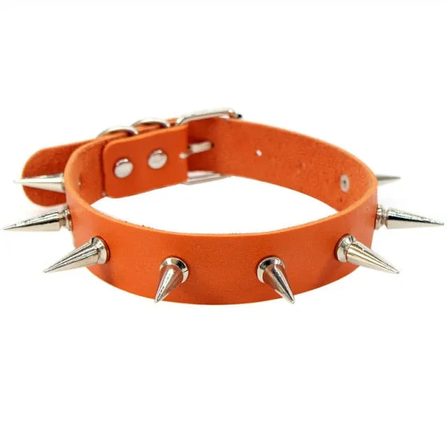 Gothic Pink spiked punk choker collar with spikes Rivets women men Studded chocker necklace goth jewelry