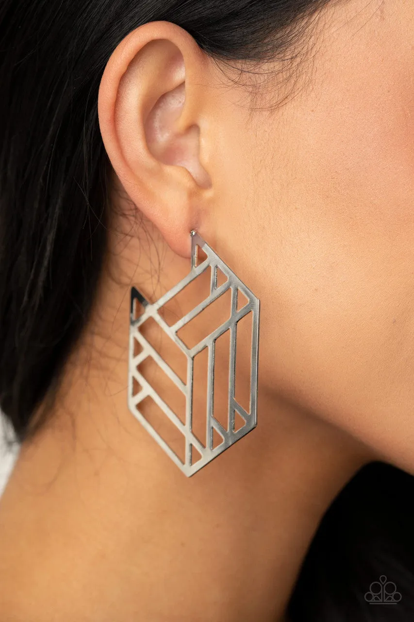 Gotta Get GEO-ing Silver Paparazzi Earrings