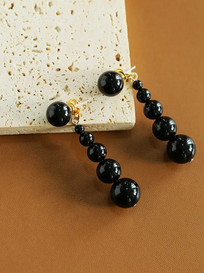 Gradient Black Agate Beaded Earrings