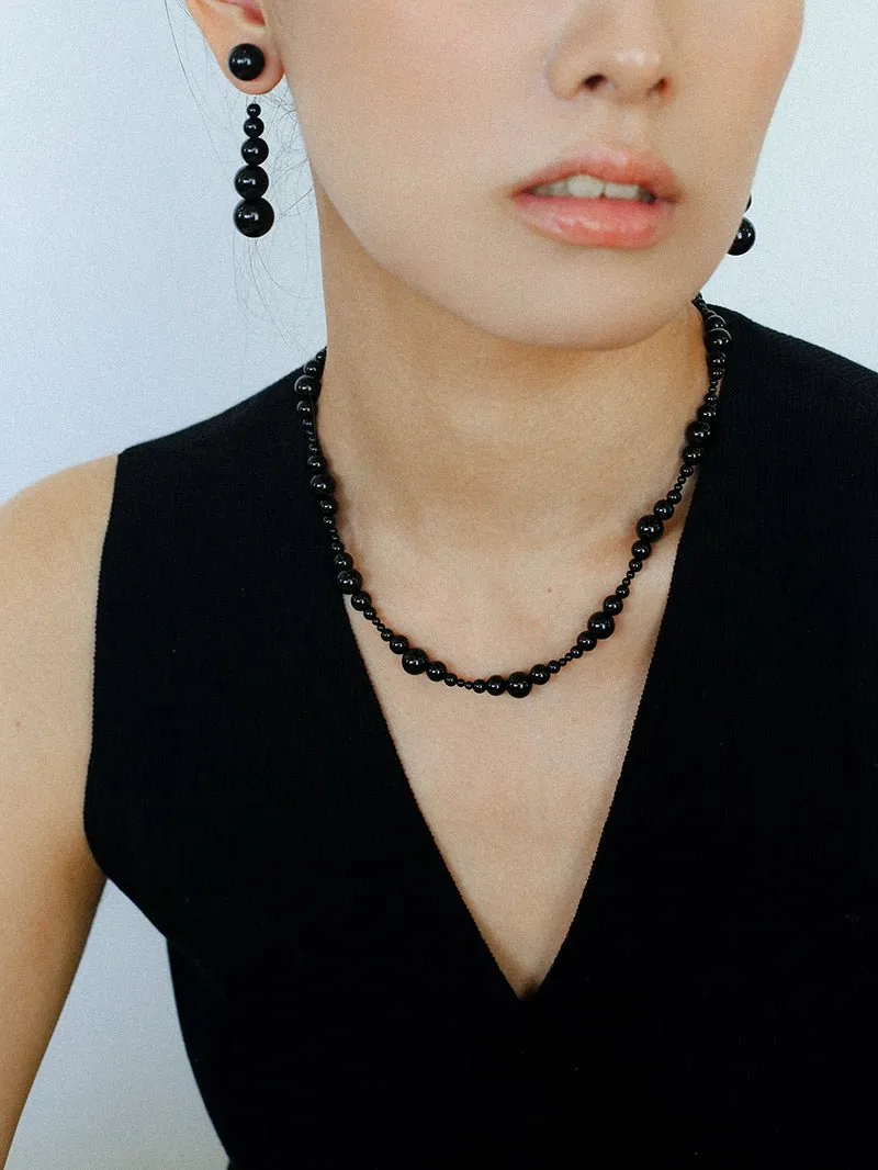 Gradient Black Agate Beaded Earrings