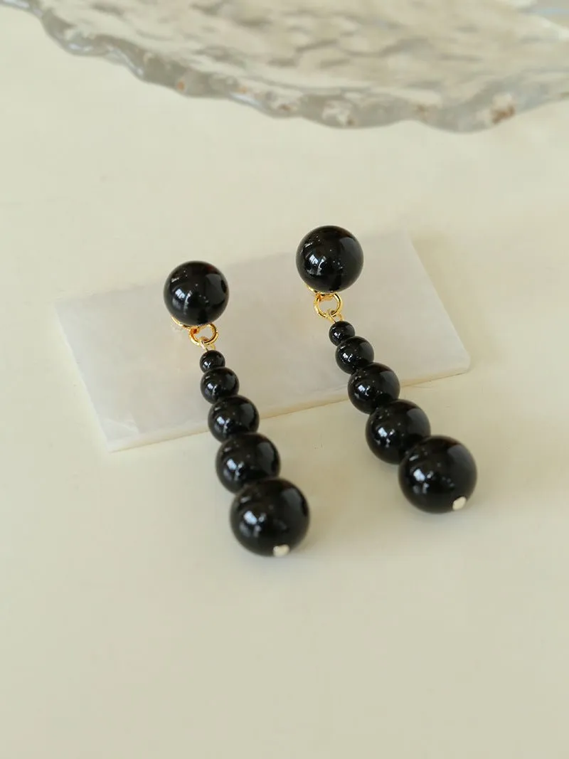 Gradient Black Agate Beaded Earrings