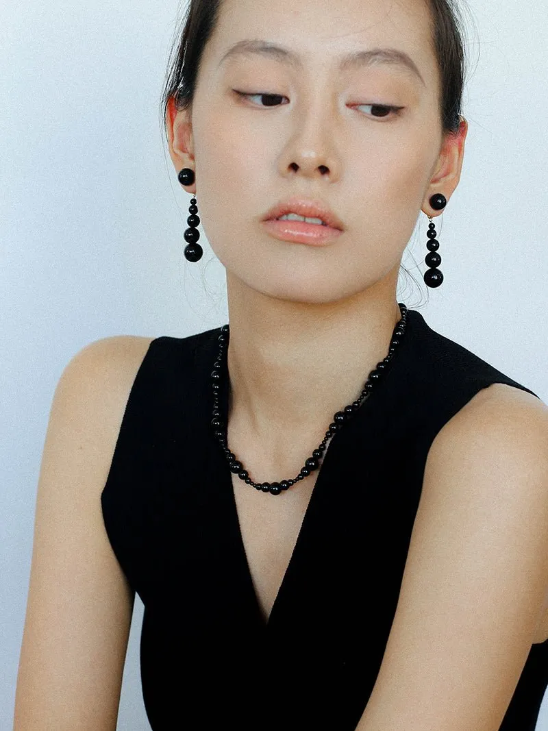 Gradient Black Agate Beaded Earrings
