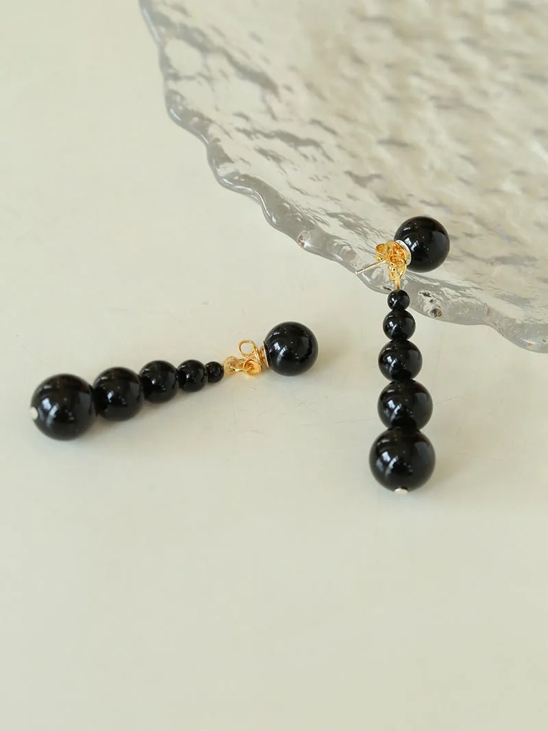 Gradient Black Agate Beaded Earrings