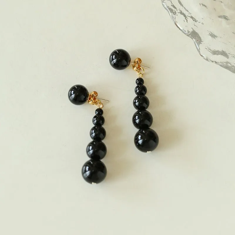Gradient Black Agate Beaded Earrings