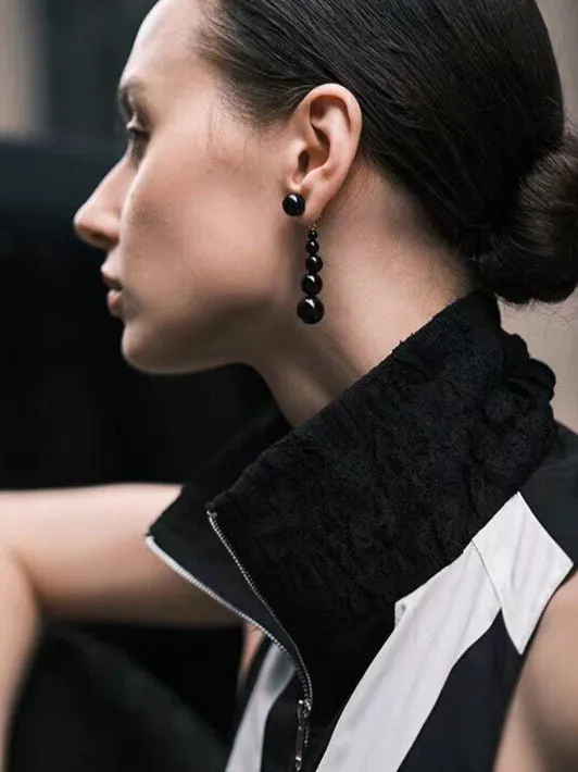 Gradient Black Agate Beaded Earrings