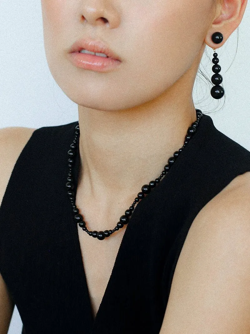Gradient Black Agate Beaded Earrings