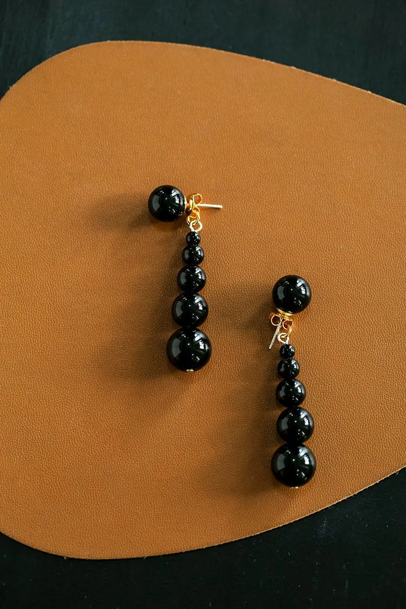 Gradient Black Agate Beaded Earrings