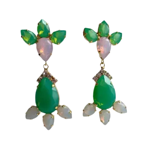 Green & Pink Crystal  Statement Post Earrings
