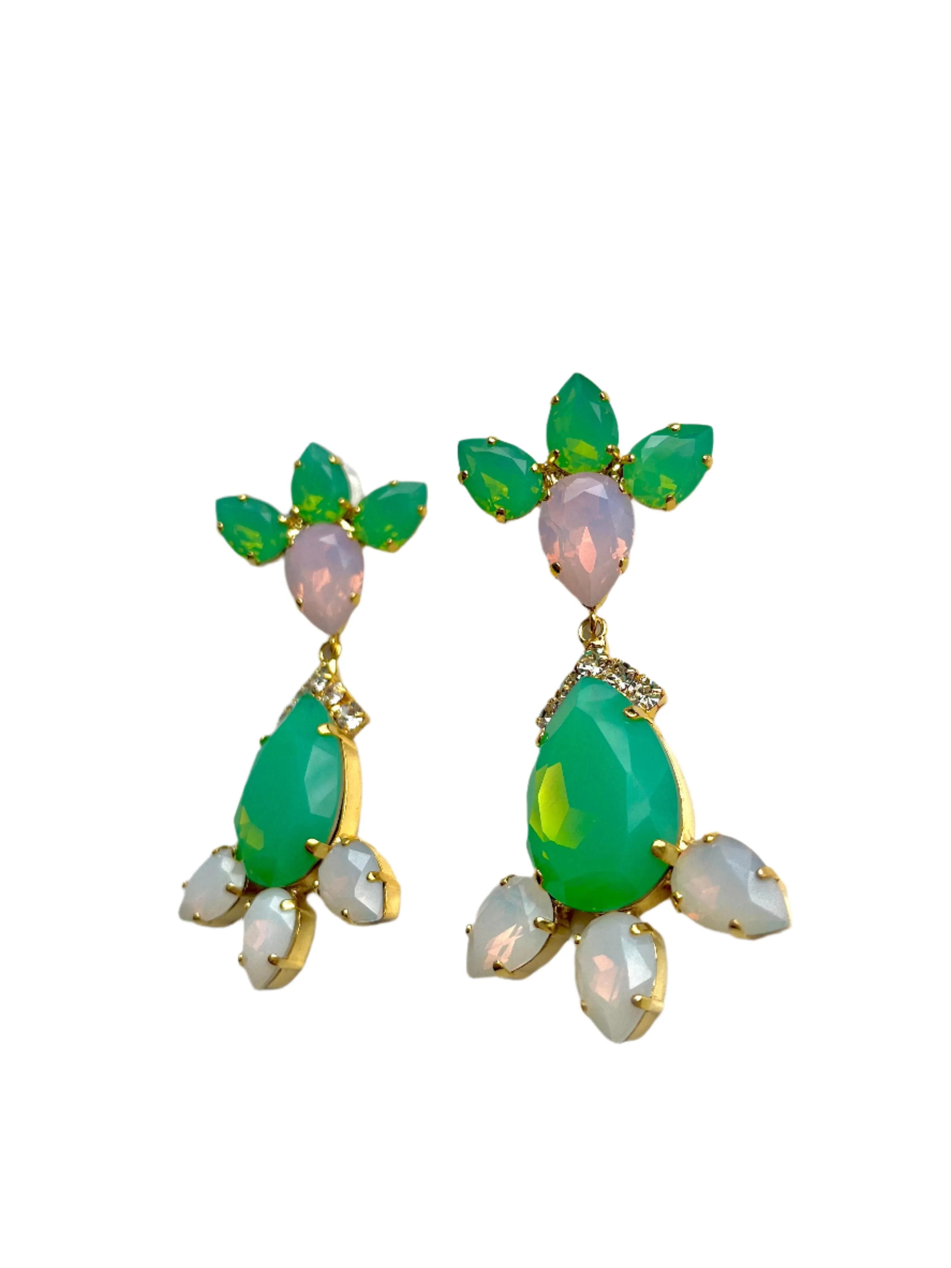 Green & Pink Crystal  Statement Post Earrings