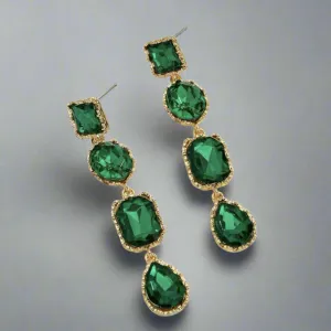 Green Geometric Rhinestone Earrings