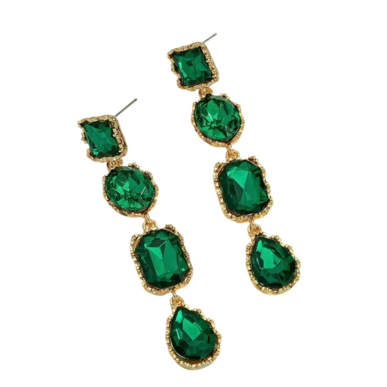 Green Geometric Rhinestone Earrings